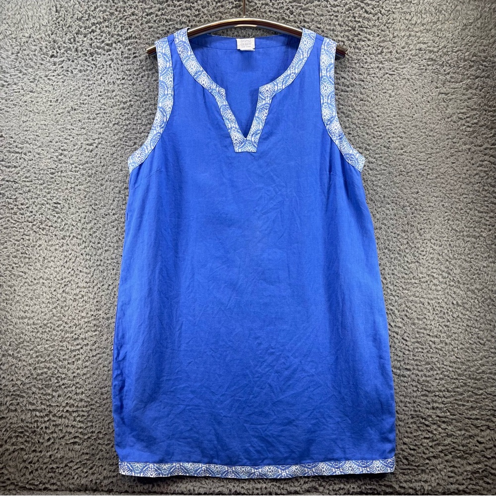Sigrid Olsen Dress Womens Medium Blue Linen Sleeveless Shift V-Neck Beachβ Pool